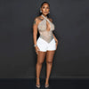 HLJ Gold Woman Evening Party Outfits Rhinestone Crystal Luxury Jumpsuits Women Corset Patchwork Bodycon Rompers Elegant Sexy