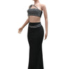 Luxury Celebrities Evening Club Outfit for Women Sexy Black Single Shoulder Diamonds Long Skirts and Crop Tops Two 2 Pieces Suit