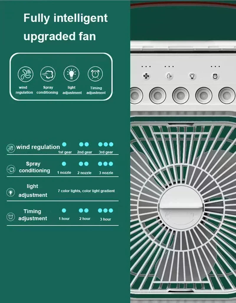Ar condicionado portátil com luzes noturnas LED, 3 em 1 ventilador, pequeno refrigerador de ar, umidificador, casa fãs, Dropship