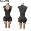 FAGADOER Spring Summer New Sexy Sleeveless Denim Rompers Women Button Zipper Cargo Pocket Patchwork Female Streetwear Overalls