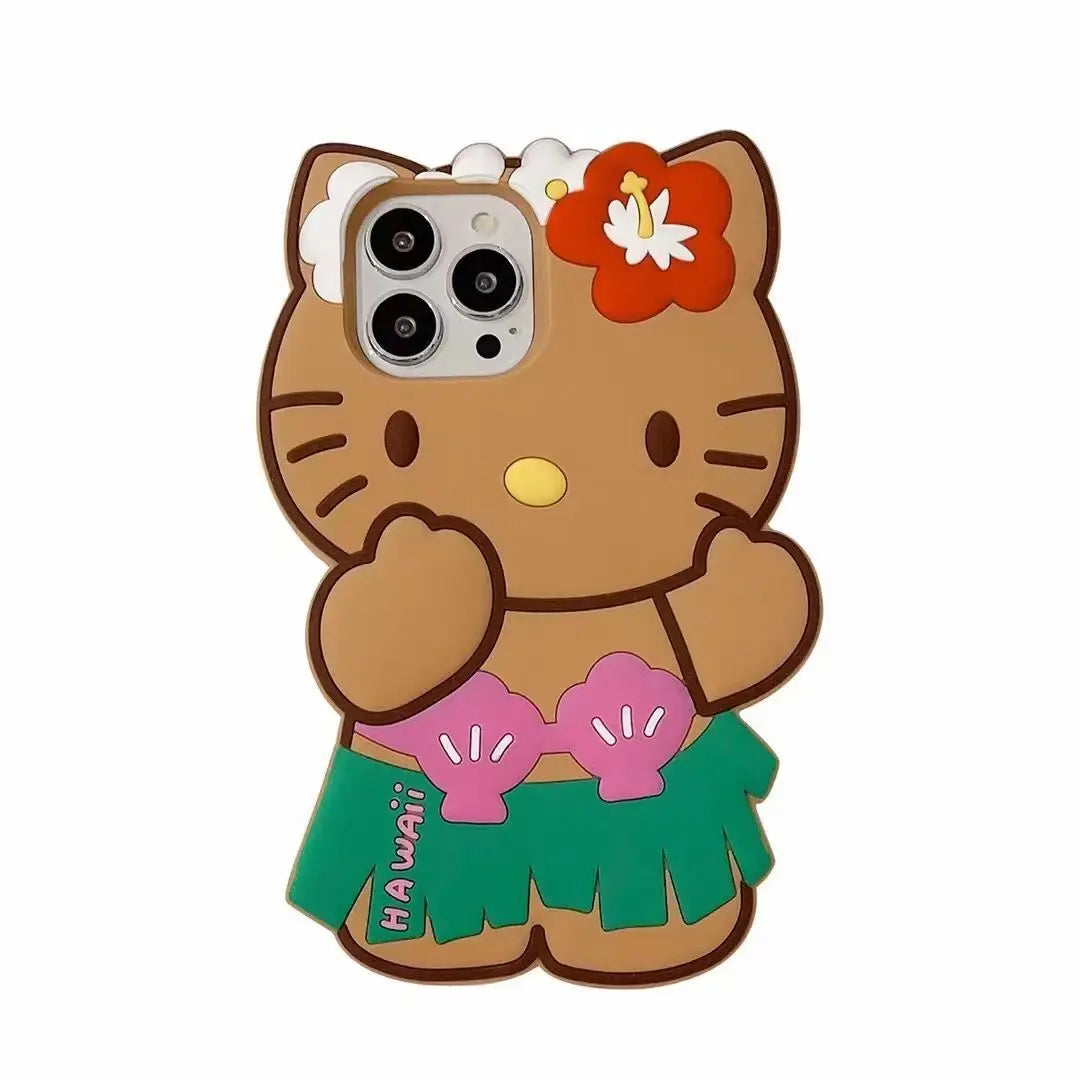 Hello Kitty Hawaiian Series Mobile Phone Shell Anime Sanrio 3D Stereoscopic Fall Prevention Iphone 14 13 12 11 Pro Soft Shell