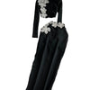 Faionable Diamond Embellied Wrap Skirt Set ort Top Long Dr Slimming High Collar Long Sve Zipper Two Piece Set