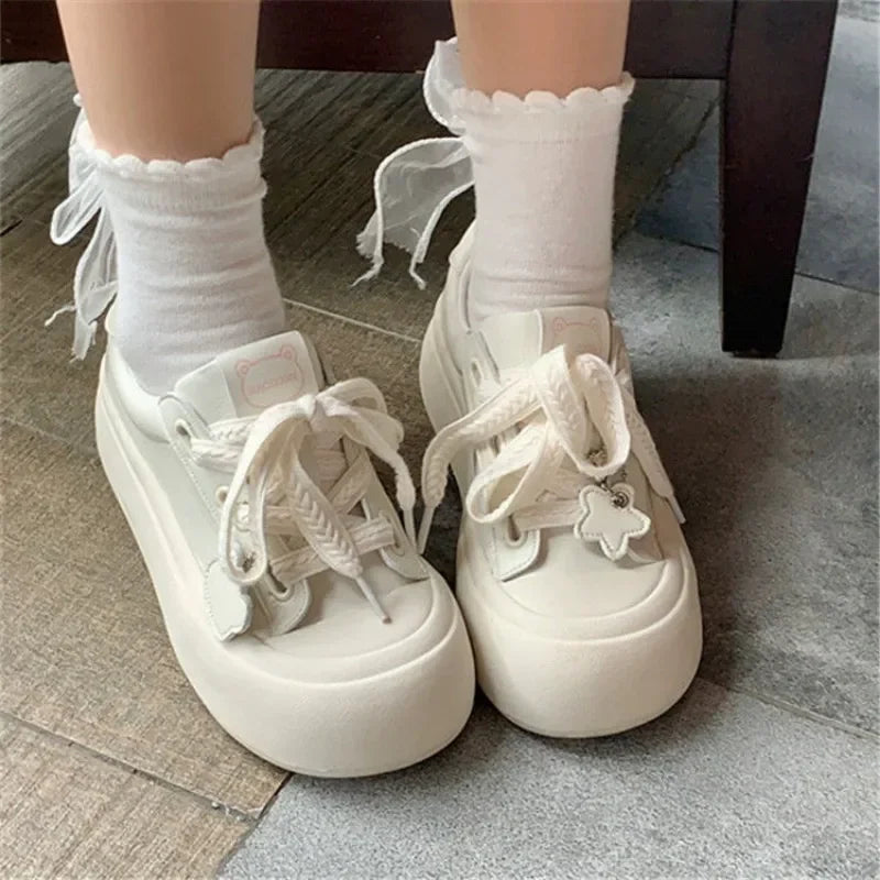 SHANPA Platform Sneakers Women Fashion Pink Sweet Korean Style Shoes for Women 2024 Autumn Versatile Comfortable Niche Shoes