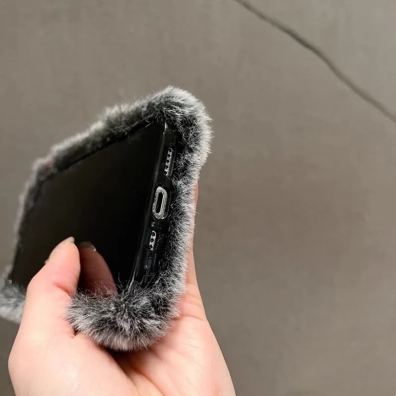 Plush Girl Mirror Case For iPhone 14 15 Pro Max 11 12 13 Pro Max Cosmetic Mirror Drop Protection Cover
