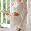 Mesh Crochet Long Beach Shirt Women Solid Cover Up Ladies Long Sleeve Hollow Out 2025 Sexy Beachwear Bathers Swim Bathing Suit