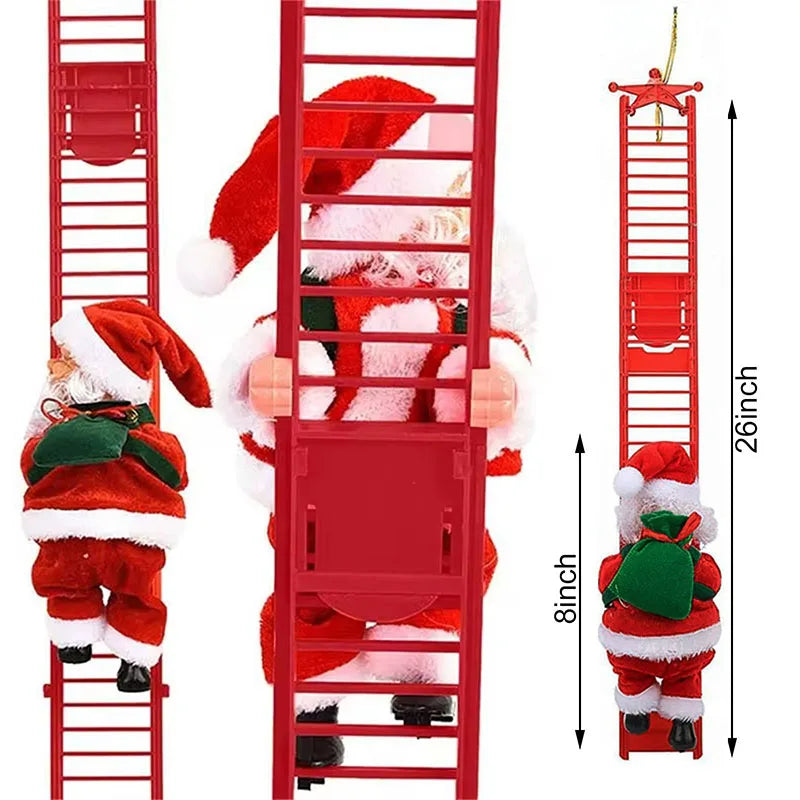 Electric Climbing Santa, Musical Christmas Decoration, Fun Holiday Ladder Toys for Home, Tree, Fireplace, Unique Festive Decor