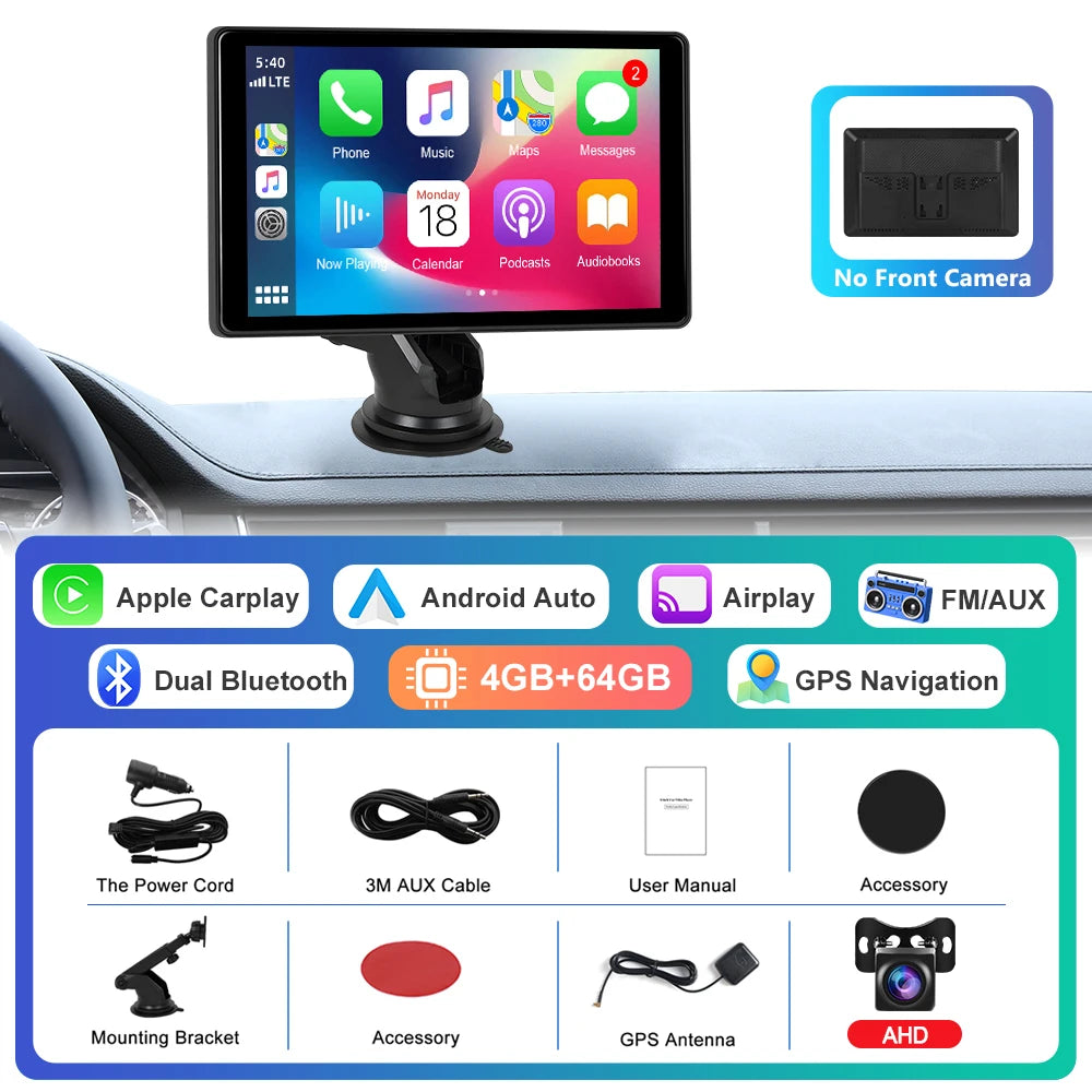 Podofo 8inch Android Monitor 4+64G Carplay Android auto Car Video Player Bluetooth FM AUX Apple Airplay Dashboard Monitor