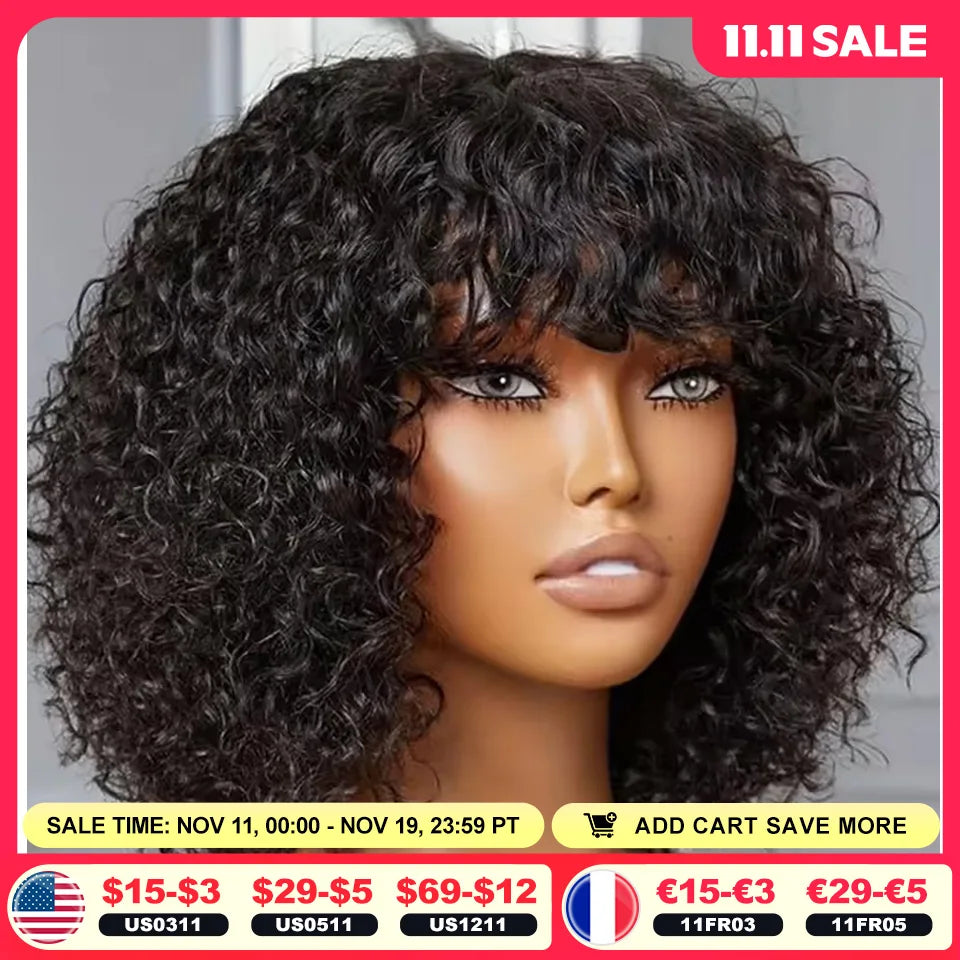 Jerry Curly Short Pixie Bob Cut Human Hair Wigs With Bangs For Women Wear To Go Peruvian Highlight Honey Water Wave Wigs