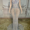 Charming Bright Crystal Dress Sexy Luxury Beaded Rhinestone Tulle Evening Dress Prom Party Dress Noble Wedding Wedding Dress