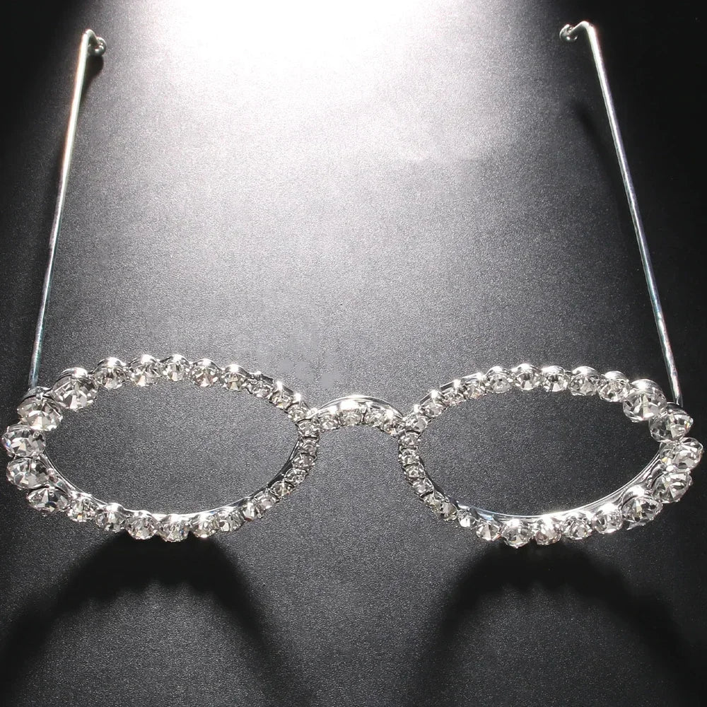 Simple Round Rhinestone Sunglasses Frames No Lenses Rave Accessories Fashion Designer Hollow Alloy Face Jewelry Frames for Women