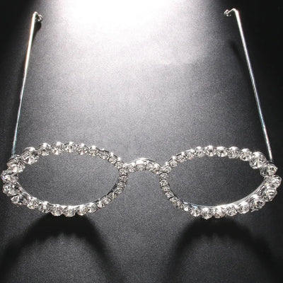 Simple Round Rhinestone Sunglasses Frames No Lenses Rave Accessories Fashion Designer Hollow Alloy Face Jewelry Frames for Women