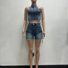 2025 Summer Fashion Denim Woman Sets Y2k Sexy Street Clothes Sleeveless Zipper Tops and Shorts 2 Two Piece Set Jeans Outfit
