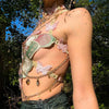 YOUR BUMP CURVE Sexy Woman Crystal Chain Butterfly Embroidery Sleeveless Backless Adjustable Ultra Short Top Music Prom