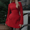 Hugcitar 2024 Spring O Neck Long Sleeve Solid Patchwork Zip Up Sexy Bodycon Mini Dress Women Fashion Outfits Birthday Party Y2K