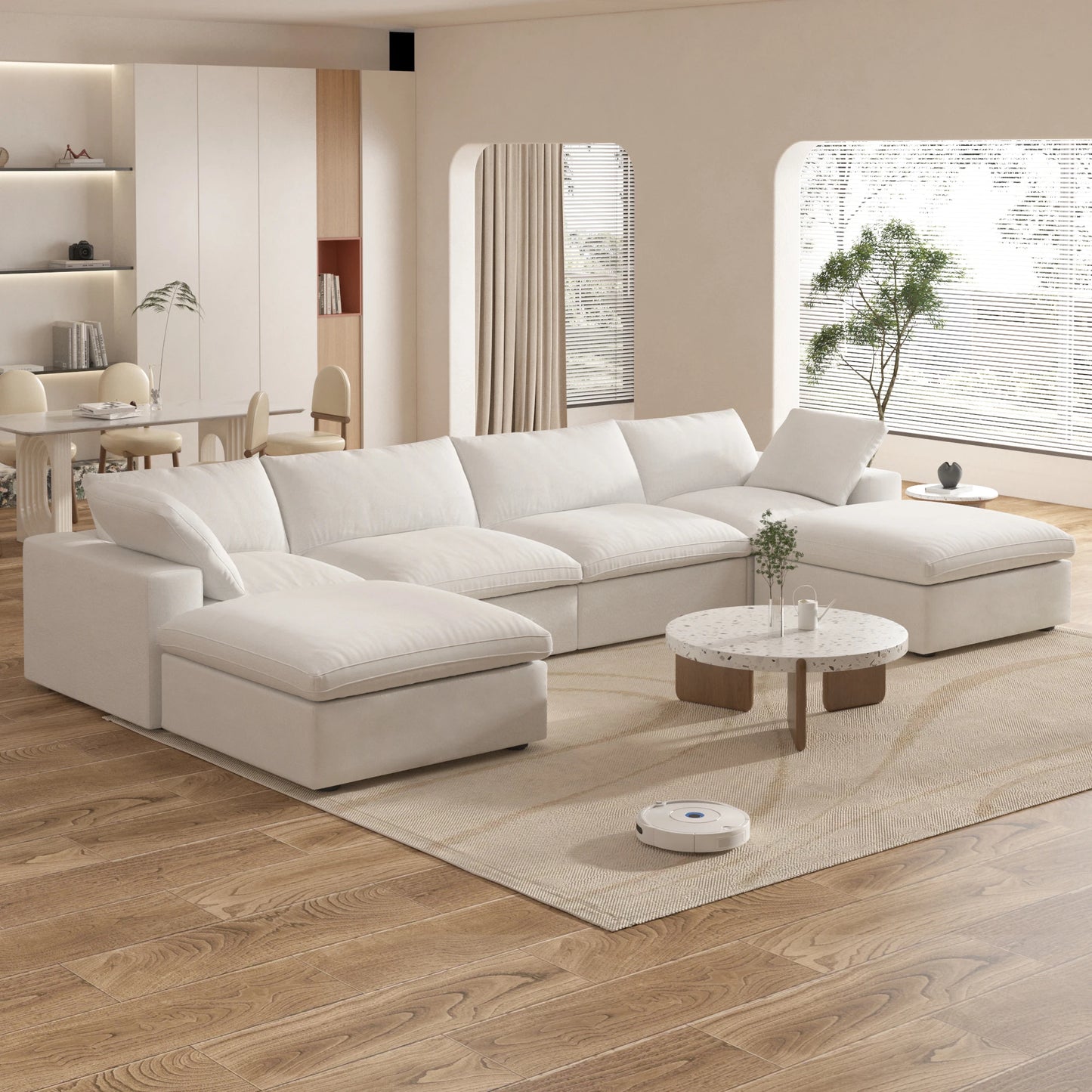 Cloud Modular Sectional Sofa with 2 Storage Ottomans 160.6" Down Filled Comfort U Shaped Sofa Minimalist Wide Deep Seat Couch
