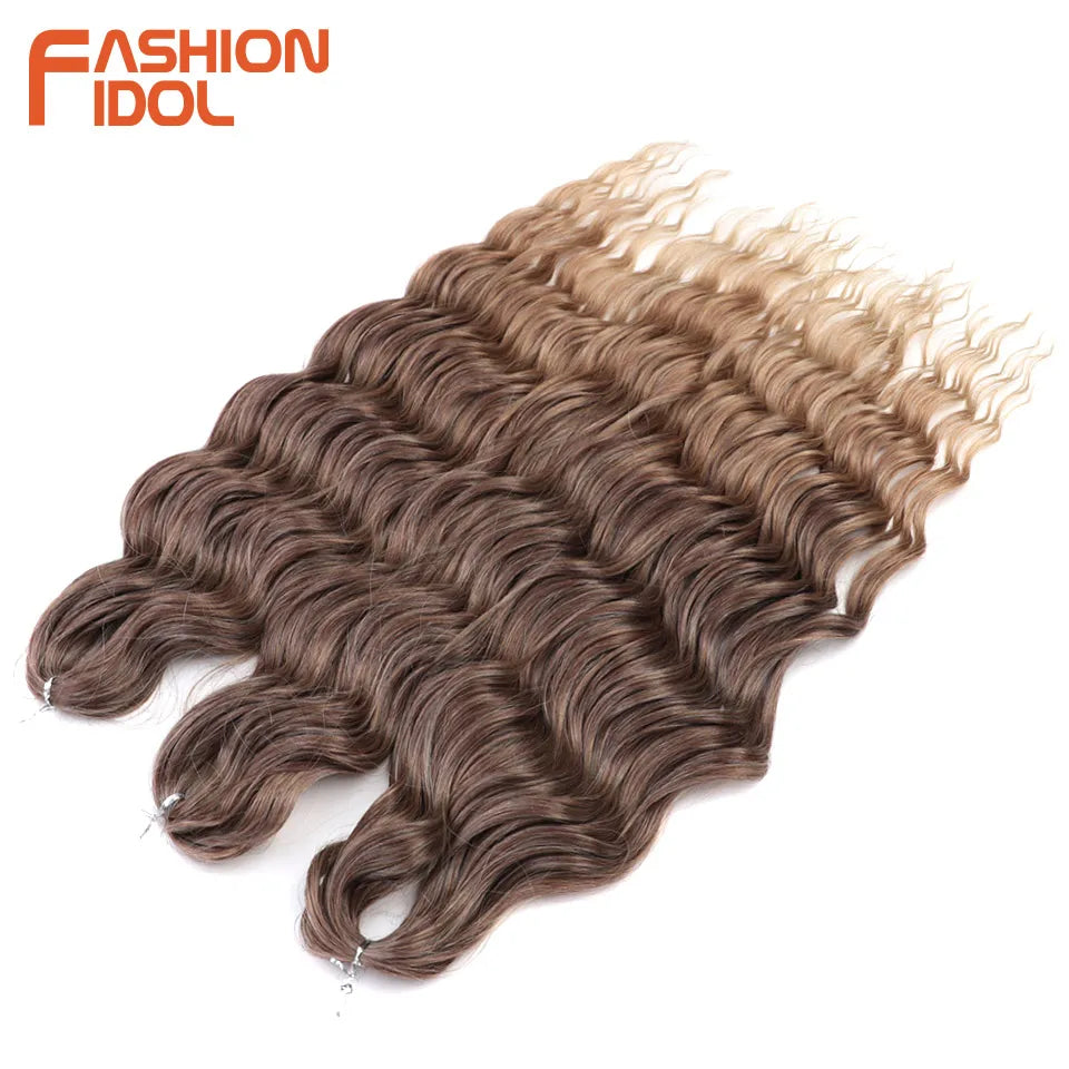 FASHION IDOL 24 Inch Synthetic Hair Water Wave Braiding Hair Extensions Ombre Rainbow color Deep Wave Curl Twist Crochet Hair