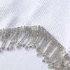 High Street Sexy Hem Tassel Diamond Beading Knitting T Shirt Chic Short Camis Tank Lady Slim Crop Vest Tops