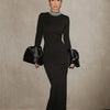 STOCK Shining Diamonds Neck Flare Sleeve Black Long Bandage Dress Elegant Woman Evening Party Dress Cocktail Party Outfit
