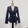 TWOTWINSTYLE Colorblock Striped Slimming Blazers For Women V Neck Long Sleeve Tunic Temperament Coats Female Fashion Clothes New
