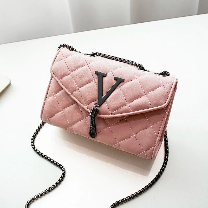 Black Luxury Handbags And Purse Women PU Leather Messenger Shoulder Bag Plaid Female Crossbody Bag Tassel Quilted  Brand
