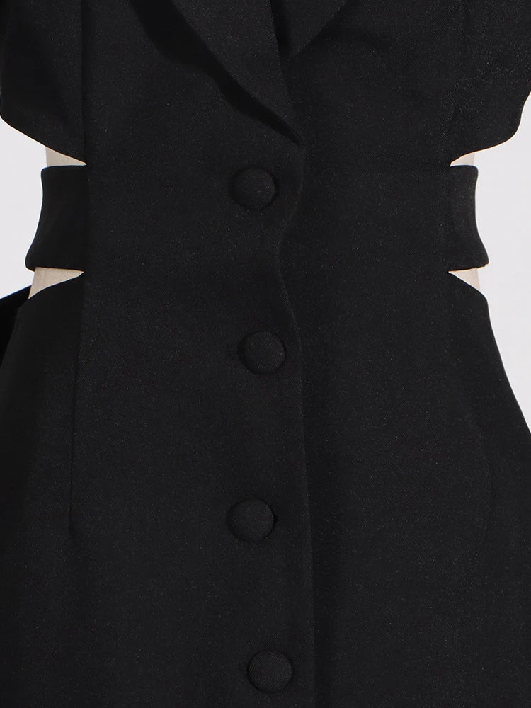 TWOTWINSTYLE Solid Hollow Out Patchwork Belt Blazers For Women Notched Collar Long Sleeve Spliced Single Breasted Blazer Female