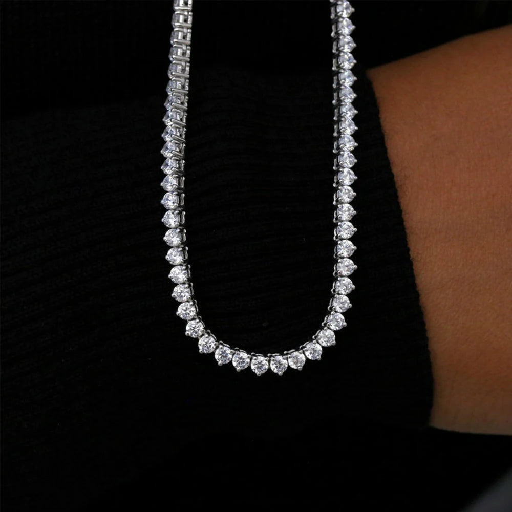 Houtros 3mm Full Moissanite Tennis Necklace 925 Sterling Silver 3 Prong Diamond Neck Chain Wedding Party Luxury Jewelry GRA