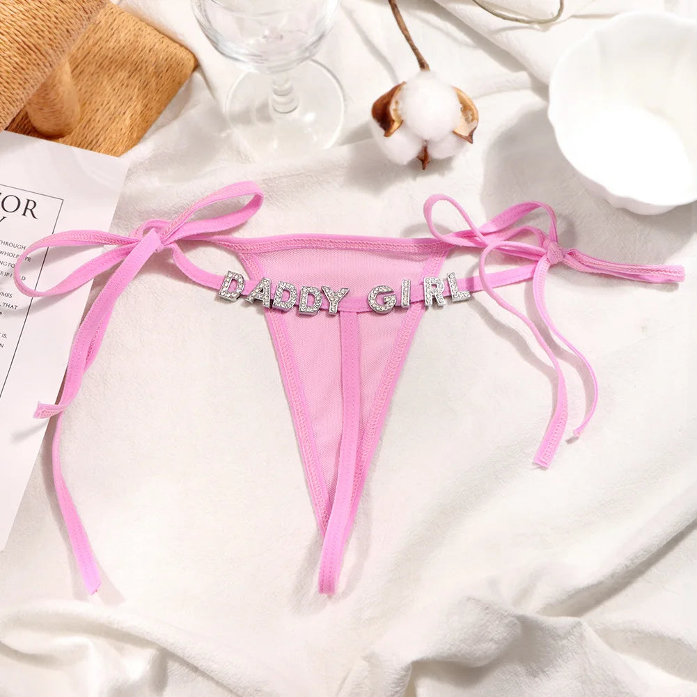 Sexy Custom Thong Name Crystal Letter Underwear Bikini Personalized Customized tangas G-string Girl friend Wife Birthday Gift