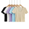 Women V Neck Knitted Crochet Tee With