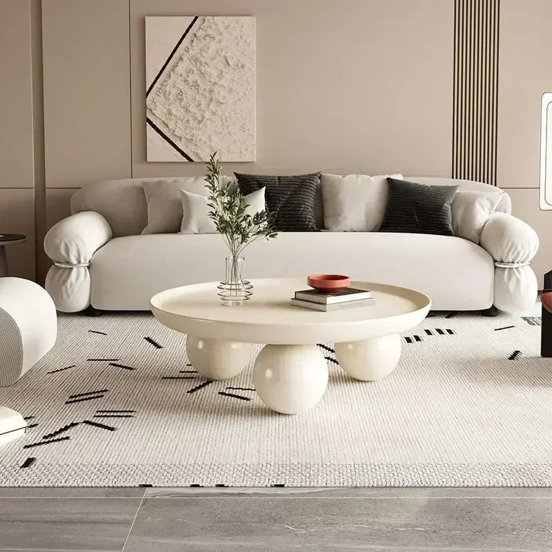 Nordic Combination Bedroom Coffee Table Simple Light Luxury Household Cream New Round Living Room Modern Small Apartment