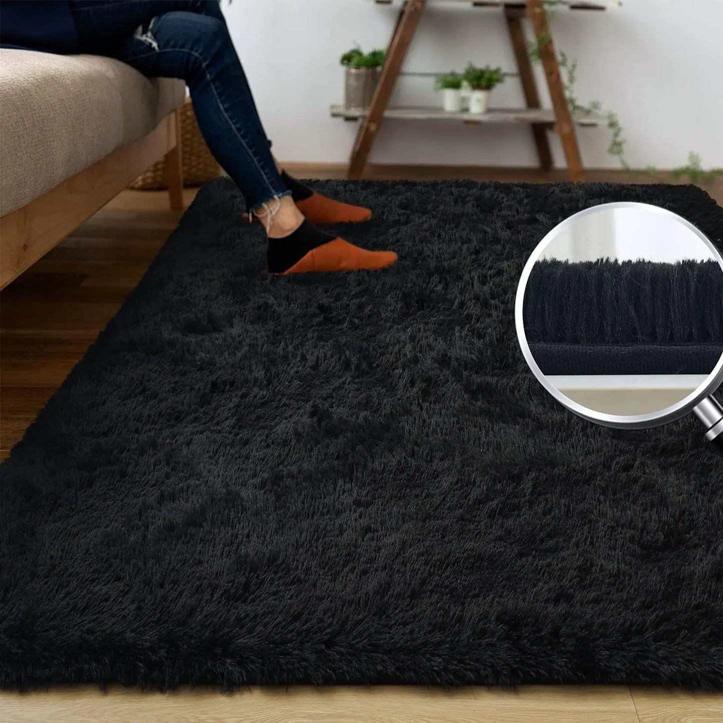 Fluffy Bedroom Rug Carpet Shaggy Fuzzy Rugs for Bedroom Thick Black Area Rugs for Living Room Rugs  for Girls Boys