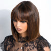 Lekker Chocolate Brown Short Straight Bob 100% Human Hair Wig With Bangs For Women Brazilian Remy Hair Top Lace Glueless Bob Wig