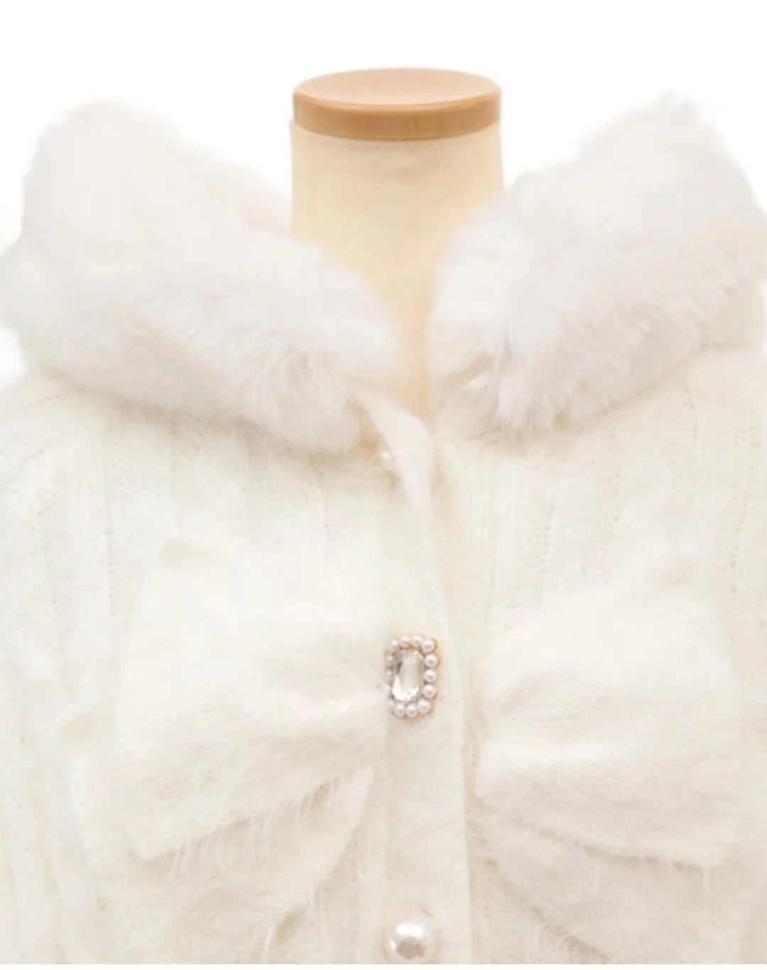 Japanese Liz Sweet Princess Faux Rabbit Fur Cape Coat Women Autumn Winter Fur Jacket Loose Clock Rhinestone Bow Hooded Coat