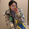 2023 European Station Winter New Down Jacket Women's Warm Fashion Short Color Patchwork Graffiti thick White Duck Down Coa