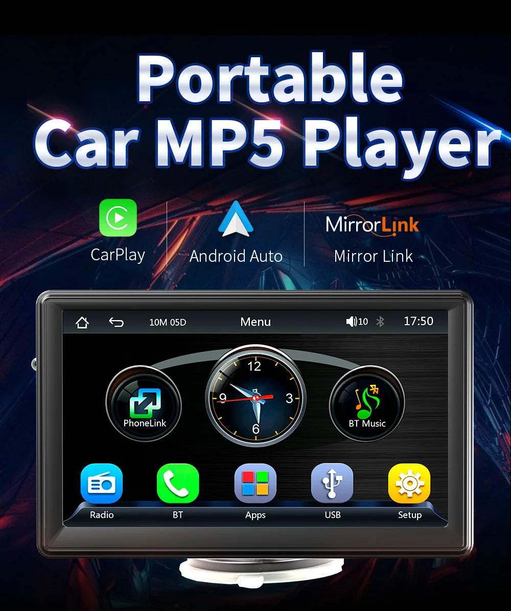 7" Screen Car Monitor Radio Wireless Carplay Android-Auto Bluetooth FM Transmitter Touch Screen Multimedia Video Player B500W