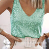 Women's Summer New Item Solid Color Fashion Sequin Light Mature Sexy V-neck Sleeveless Camisole Vest Pullover Top