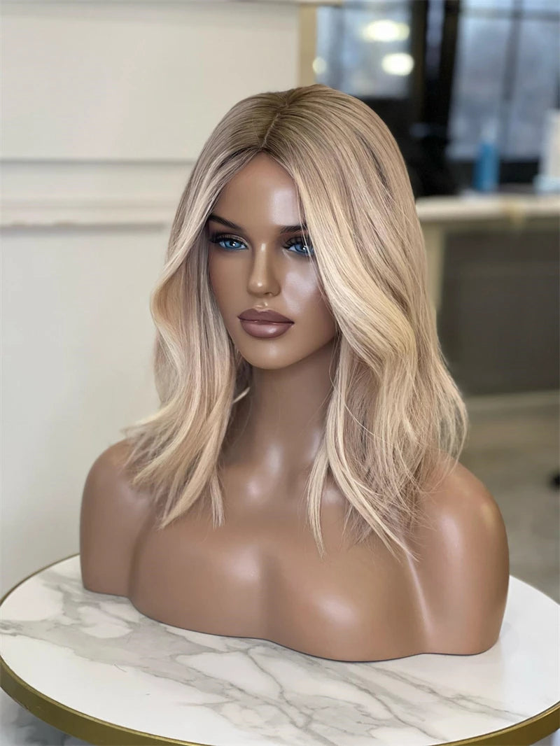 Women Wigs Ombre Ash Blonde Lace Frontal Wigs Synthetic Futura Top Quality Lace Wig Natural Wavy Glueless Wig  Women's Halloween