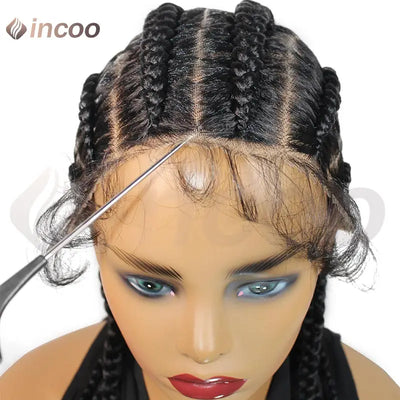 Wear and Go Glueless Wig Synthetic Full Lace Braided Wigs Jumbo Box Braids Wig For Black Women African Faux Locs Braiding Wig