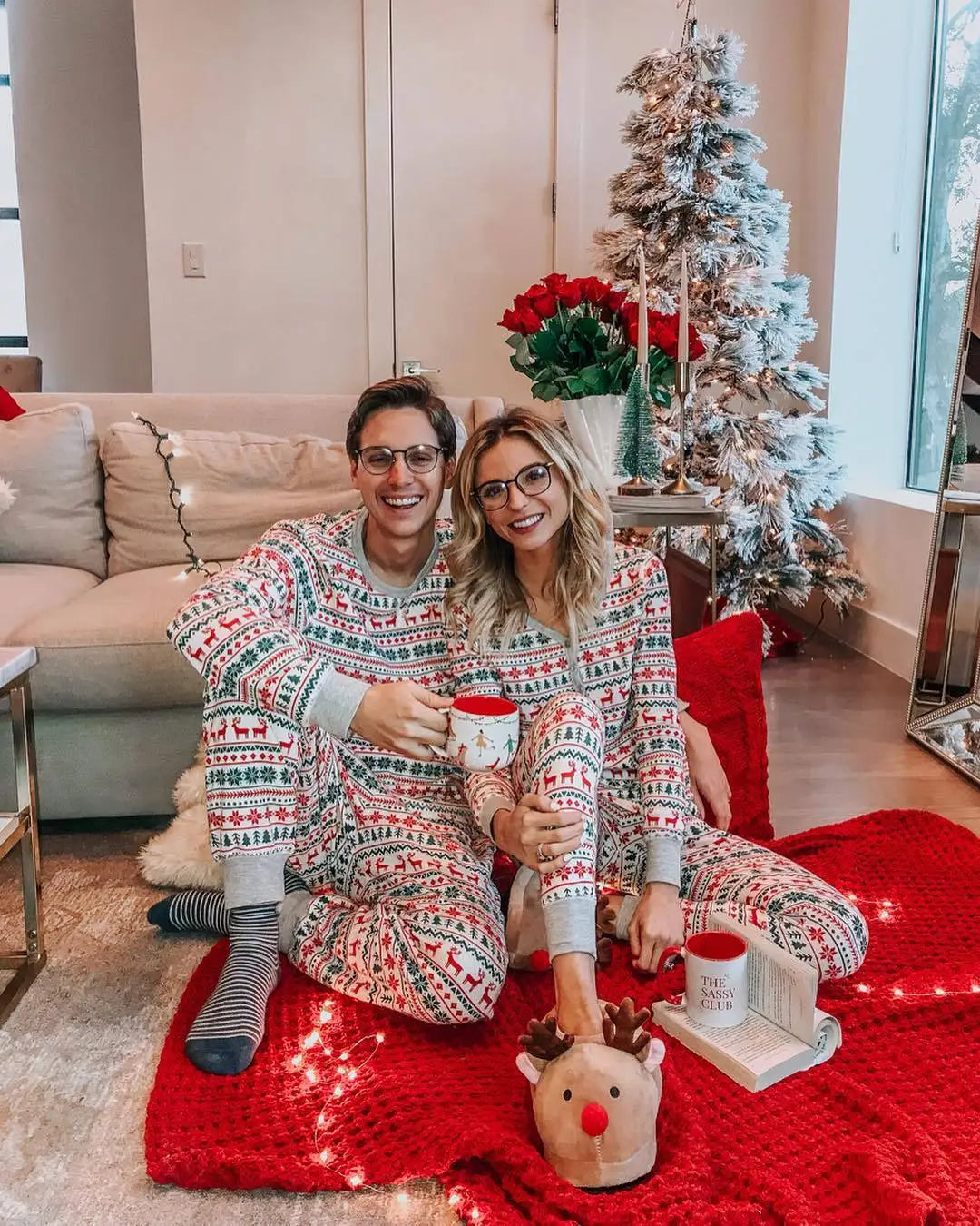 Christmas Family Matching Pajamas Set 2025 Mom Dad Kids Elk Print 2Pcs Clothes Baby Romper Family Look Soft Sleepwear Xmas Gift