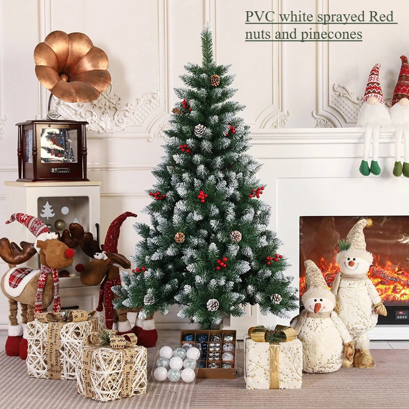 PVC Artificial Christmas Tree Spray White Pinecone Red Fruit Christmas Tree 1.2m-2.1m Christmas Party Atmosphere Home Decoration