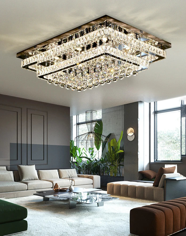 Modern Luxury Crystal LED Chandelier For Living Room Bedroom Dining Room Kitchen Ceiling Lamp Silver Chrome Remote Control Light