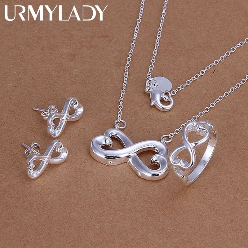 925 sterling silver lady women Valentine's Day gift creative ring necklace stud earrings fashion jewelry set wedding party nice