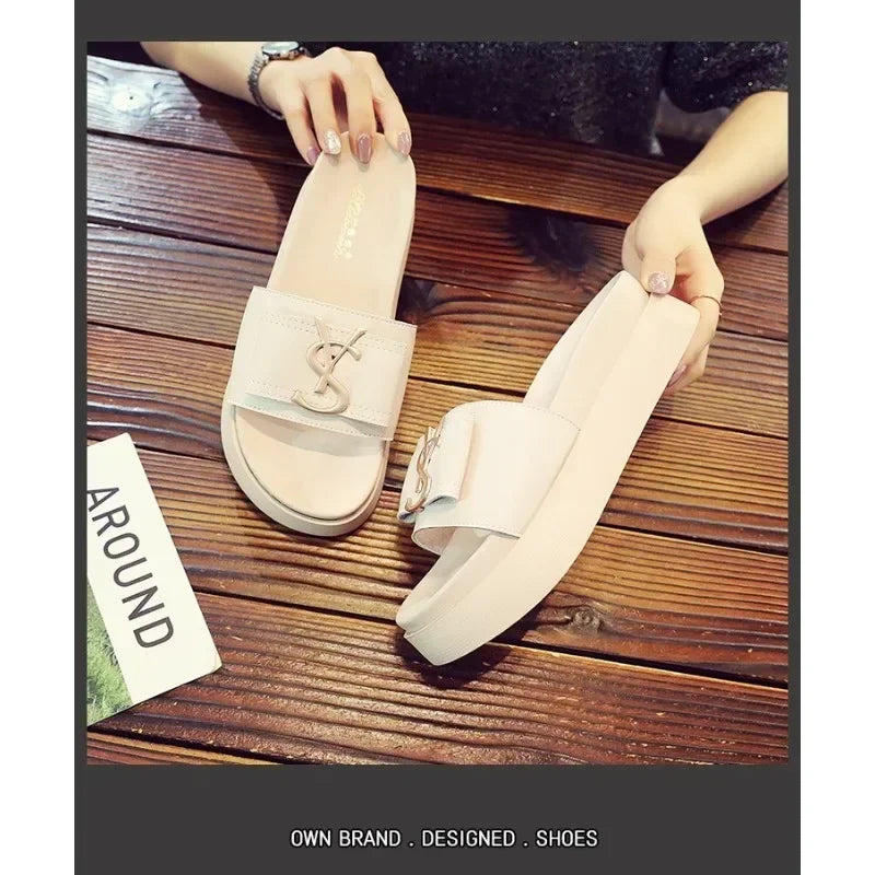 Slippers Summer Shoes Women Platform Design Slides Fashion Letters Ladies Shoes Casual Slipper Indoor Non-slip Slippers Sandals