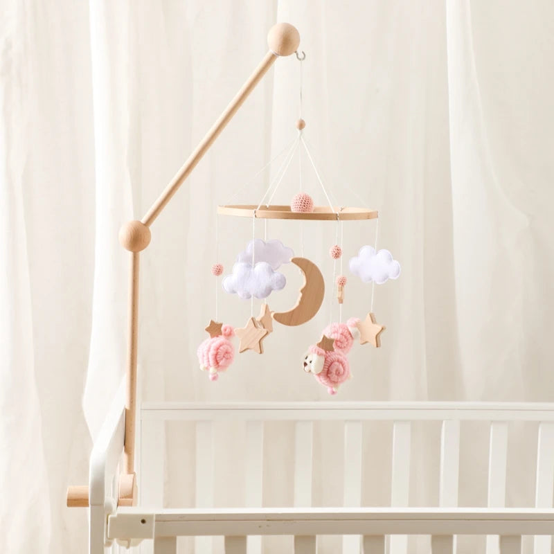 Baby Crib Mobile Bed Bell Rattle Toys Wooden Crochet Stars Pendant Bed Bell Toys Newborn Comfort Crib Bracket Hanging Toys Gifts