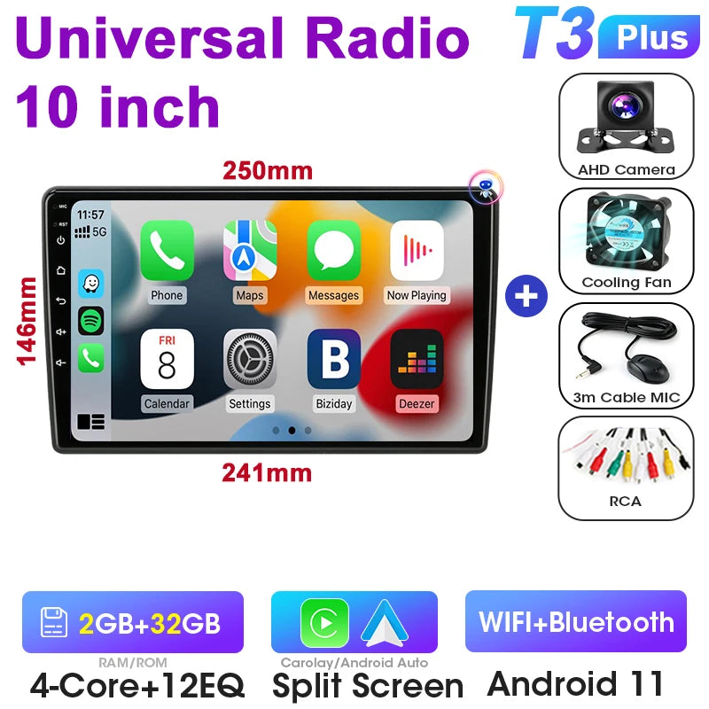 Universal 7 9 10″ 2 din Android 12 Car Radio Multimedia Video Player For Nissan Kia Honda Toyota Volkswagen 4G DSP Carplay Auto