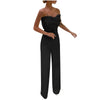 Women Jumpsuit Feather Tube Top Sexy Evening Party Jump Suits Sleeveless High-waisted Straight Playsuits Night Clubwear Overalls