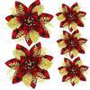 5pcs 14.5cm Glitter Artifical Christmas Flowers Mreey Christmas Tree Decoration Happy New Year Ornaments Xmas Fake Flowers natal