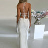 BWQ Knitted Lace Up Halter Midi Dress Women Bodycon Sexy Streetwear Party Club Outfits Beach Crochet Long Dress Fall Winter