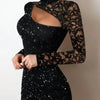 Evening Dresses for Women 2022 New Elegant Sexy Party Wedding Guest Glitter Contrast Lace Cutout Long Sleeve Bodycon Mini Dress