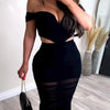 S10632 Sexy Slimming Mesh Splice Bum Covering Visibility Elastic Off-Shoulder 2-Piece Set European And American Style