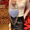 Bling Tassel Heart-shape Satin Bag Glitter Rhinestone Diamond Evening Bag Women Handbag Wedding Party Clutch Purse Crossbody Bag
